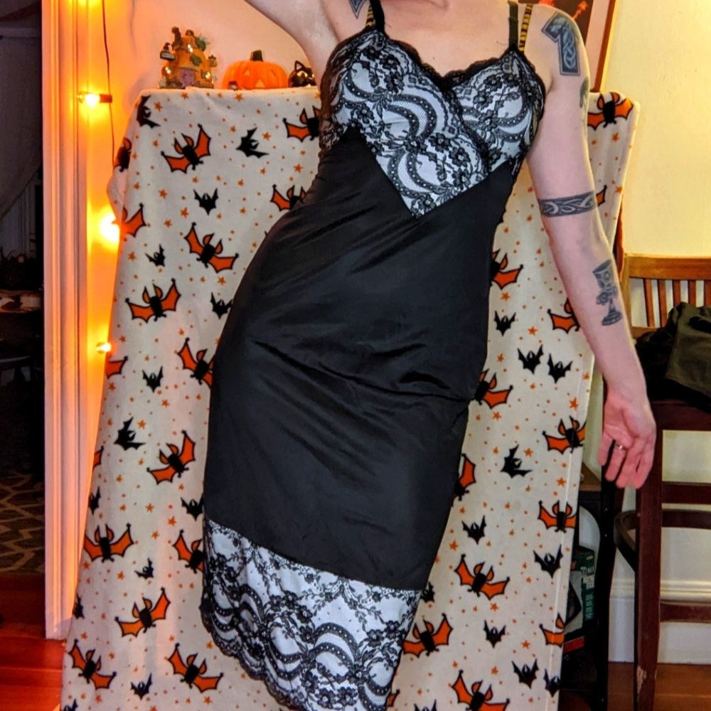 Black and Gray Slip Dress